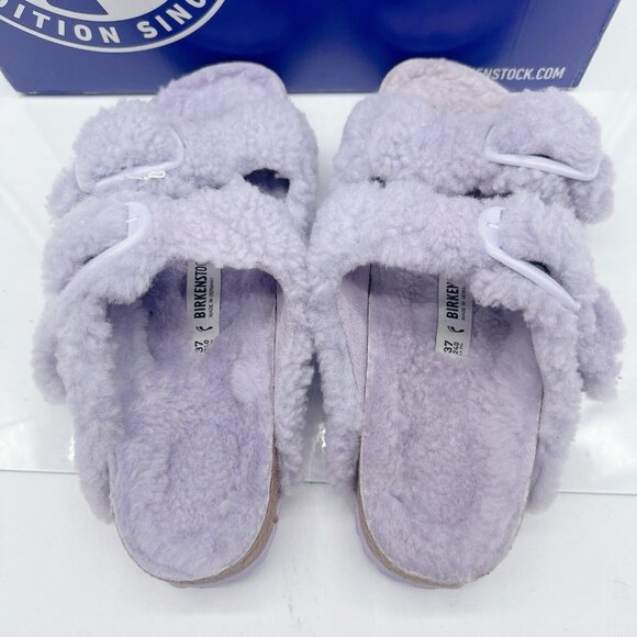 Birkenstock Arizona Big Buckle Shearling Teddy Sandals Fog Purple Womens EU 37 - Picture 13 of 13
